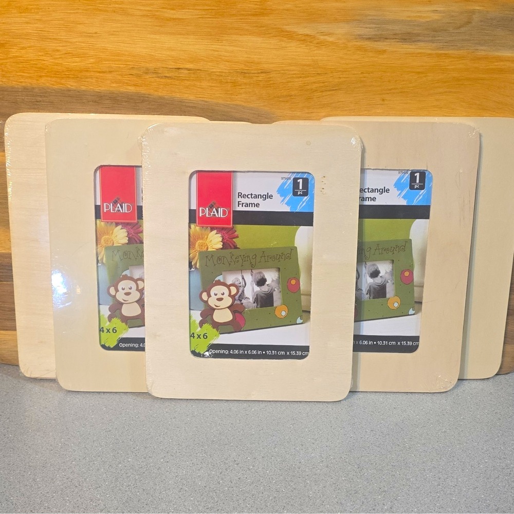 4x6 Beige Wooden Craft Blank Photo Frames Matte Rounded Corners Lot of 5